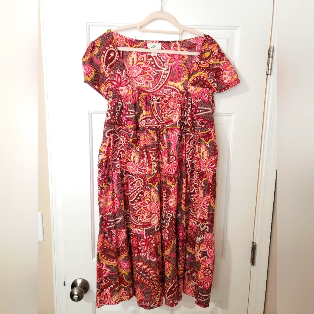 LOFT Paisley Short Sleeve Empire Waist Midi Dress - 14